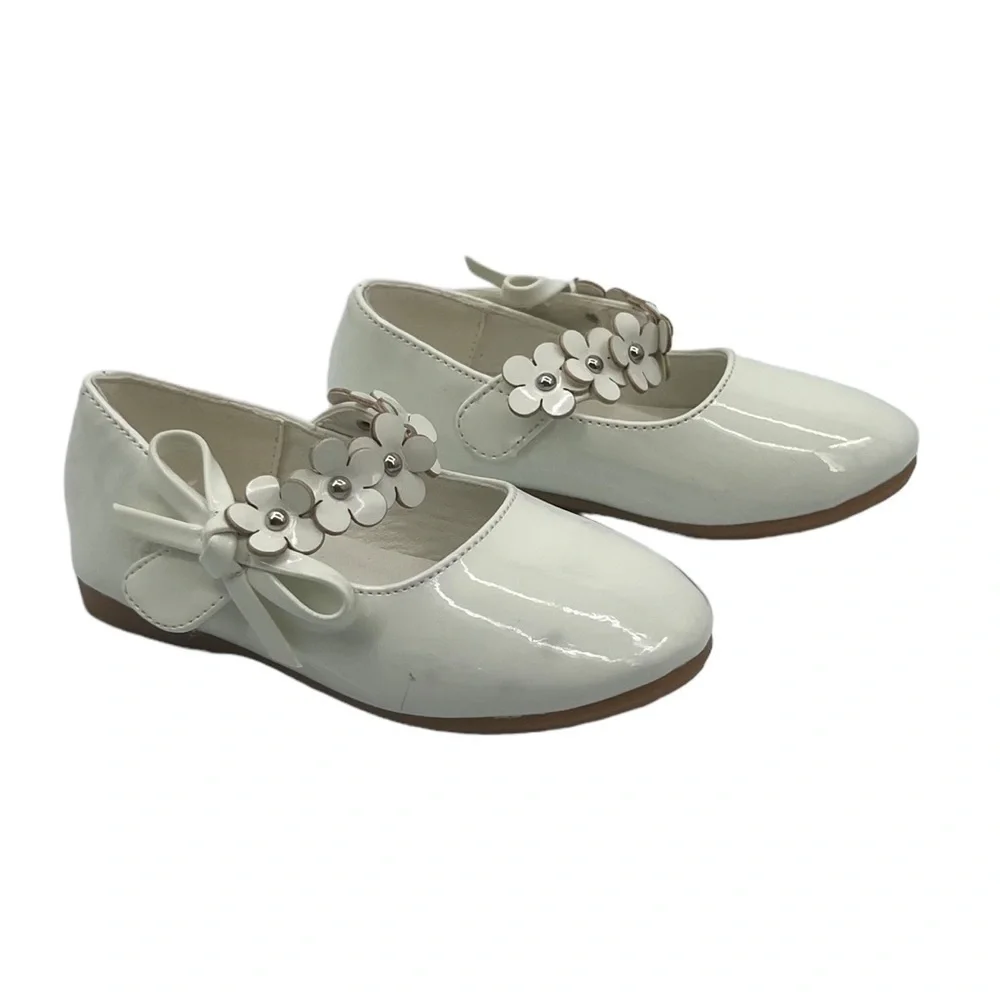 AIDIQISEHUA White Patent Floral Hook & Loop Mary Jane Shoes Size 22 Toddler